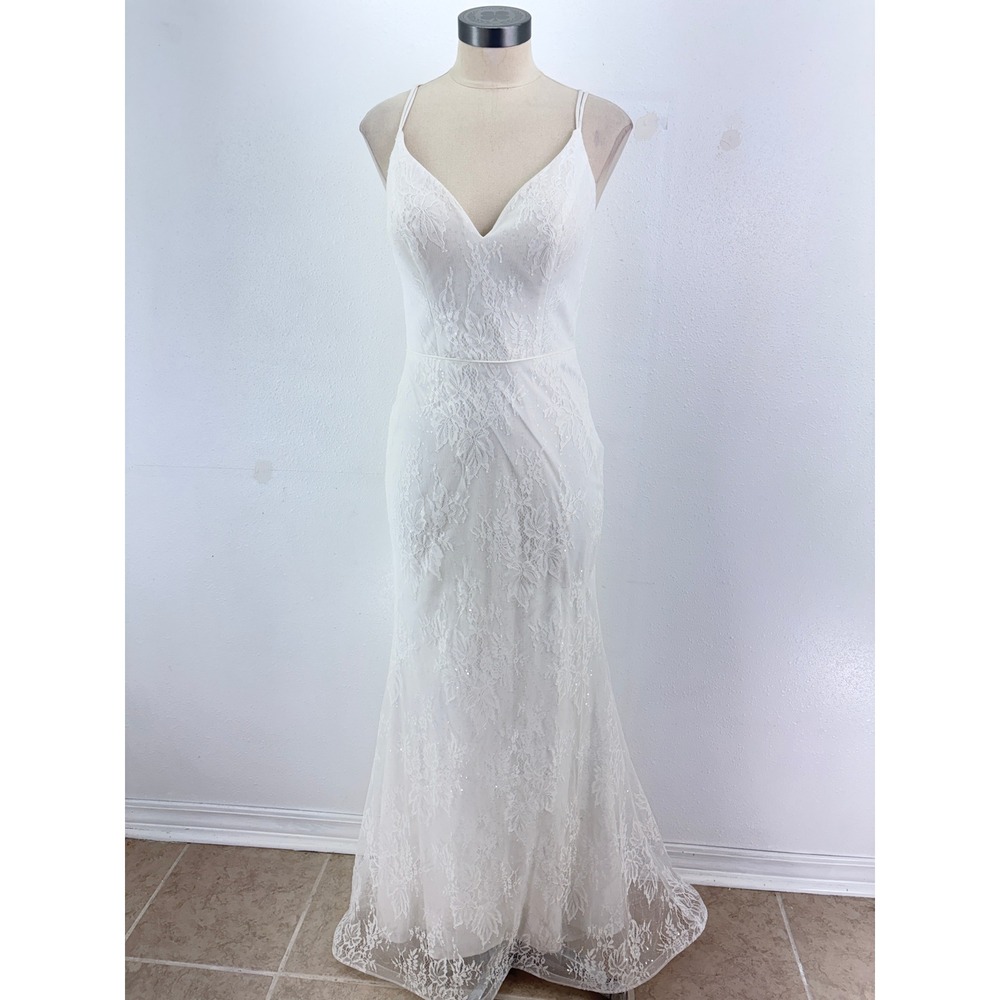 NWT Jessica McClintock by Clarisse Gown Ivory Lace Sequin Open Back 8